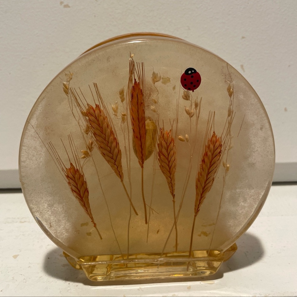 Vintage Acrylic Wheat and Ladybug Resin Napkin Holder